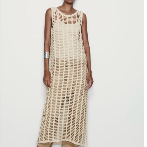 MESH TUNIC DRESS ECRU. SIZE LARGE - Picture 3 of 8